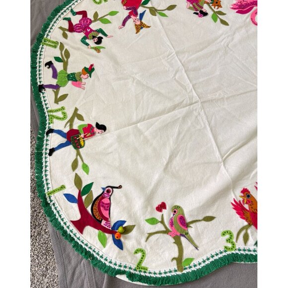 Edna Looney 12 Days of Christmas Tree Skirt Tablecloth Sequin Vintage 70s - Picture 7 of 10